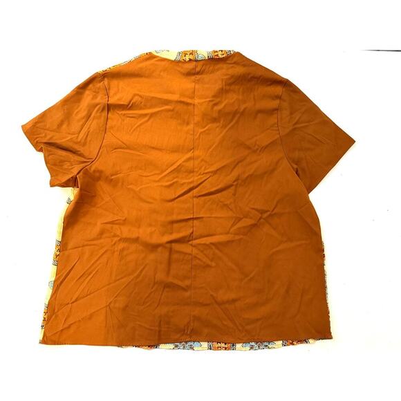 Emery Rose Womens Top 3XL Boho Retro Print Tie Neck Short Sleeve Blouse Plus - Picture 4 of 4